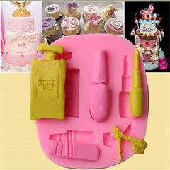 RKPM HOMES Makeup Shape Cake Mould | Dress Up Nail Polish Lipstick Perfume and High Heels Decorating Fondant Silicone Mold | 3D Clay DIY Mold Cake Decor Tools | for Chocolate Pinna Jelly Baking Soap