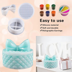 RKPM HOMES Box Resin Molds I Crystal Round Silicone Epoxy Casting Mould with Bows Lid I for DIY Handmade Necklace Earring Art Crafts Jewelry Storage Box Ring Trinket Container Home Decorations