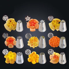 RKPM Cake Decorating Nozzle Set of 9 Russia Icing Piping Nozzles Stainless Steel with 1 Coupler for Decorating Cupcake Pastries Desserts Tarts Pie
