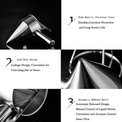 RKPM HOMES Pancake Batter Dispenser with Handle, Rack & Silicone Mouths I Stainless Steel Octopus Ball Funnel I Heavy Duty Baking Tool I Maker for Cupcakes, Crepes, Muffin, Waffles, Chocolate balls
