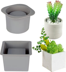 RKPM HOMES Planter Mold I Double-Layer Design Square and Round Shape Casting Plant Silicone Epoxy Candlestick Mould I Succulent Concrete Molds for DIY Homemade Flower Cement Gardening Pots (Square)