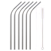 RKPM Stainless Steel Straws, Reusable Drinking Straws Eco-Friendly Straight and Bend Straws for 250-800 ML Tumblers Cups Mugs Cold Beverage with FDA Grade (6 Bend Straw with Cleaning Brush Silver)