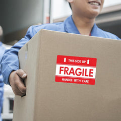 RKPM HOMES Handle with Care Fragile Stickers I Rectangular Strong Adhesive Labels I White Red Warning Sticker I for Safe Shipping Goods Packing I 3 x 2 Inch - 300 Pcs (Type D)