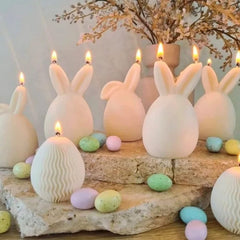 RKPM HOMES Bunny Eggshell Shaped Candle Mold I 3D Fondant Easter Rabbit Silicone Wax Mould I Candles for Chocolate, Dessert, Cake Decor, Aromatherapy, Soap, Ornament, Resin Art (Standing Ears)