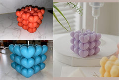 RKPM HOMES Bubble Candle Molds I 3D Fondant Heart Shape Cube Silicone Wax Mould I Succulent Molds I for DIY Handmade Chocolate, Mousse, Dessert Soy Wax, Beeswax, Soap, Polymer Resin Art Craft Making ( Mold Size 6 X 6 X 6 CM ) Small