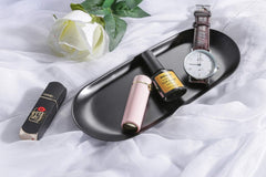 RKPM HOMES Oval Shape Candle Tray I Stainless Steel Storage Plate I for Cosmetics Trinket Jewelry Key Desserts Tea Snack Fruit Candle Accessory Home Decorative I Black - Small