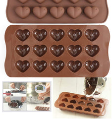RKPM HOMES Silicone Chocolate Mold Candy Mold Jelly Ice Cube Tray Muffin Sugar Craft Fondant Mold Mould Cake Decorating Tools (15 Cavity Heart Shape Chocolate Mold)