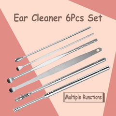 RKPM HOMES 6 Pcs Innovative Spring Earwax Cleansing Tool Set | Portable Ear Wax Removal Set | Stainless Steel Spoon Ear Picks | Cleaning Kit for Home and Travel with PU Leather Case (Yellow)