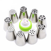 RKPM Cake Decorating Nozzle Set of 9 Russia Icing Piping Nozzles Stainless Steel with 1 Coupler for Decorating Cupcake Pastries Desserts Tarts Pie