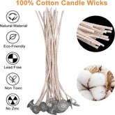 RKPM HOMES Cotton Floral Candle Wick I for Soy Candles I with Metal Sustainer Tabs I Low Smoke Pre-Waxed for Candle Making I Homemade DIY Candle Making Decorating Art I Candle Accessory Pack Of 100 ( Brown)