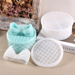 RKPM HOMES Box Resin Molds I Crystal Round Silicone Epoxy Casting Mould with Bows Lid I for DIY Handmade Necklace Earring Art Crafts Jewelry Storage Box Ring Trinket Container Home Decorations