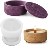 RKPM HOMES Round Candle Holders Resin Mold I Concrete Nature Rough Texture Silicone Casting Mould with Lid I for DIY Handmade Art Crafts Jewelry Storage Box Trinket Container Home Décor (Wide Mouth)