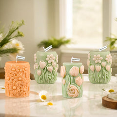 RKPM HOMES Flower Cylinder Candle Mold I 3D Round Pillar Flowers Column Silicone Epoxy Mould I for DIY Handmade Beeswax/Soy Wax Candles Plaster Resin Clay Desktop Home Decor Art Craft Projects (Tulip)