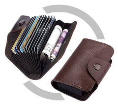 RKPM Genuine Leather Card Case Credit Business Card Holder Mini Card Wallet Case Book Card Organizer Brown