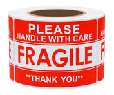 RKPM HOMES Handle with Care Fragile Stickers I Rectangular Strong Adhesive Labels I White Red Warning Sticker I for Safe Shipping Goods Packing I 3 x 2 Inch - 300 Pcs (Type C)