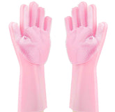 RKPM HOMES Washing Gloves, Reusable Silicone Dishwashing Gloves with Scrubbers for Kitchen, Bathroom Cleaning, Pet Hair Care, Car Washing And More 1 Pair, 2 Gloves, Pink