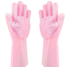 RKPM HOMES Washing Gloves, Reusable Silicone Dishwashing Gloves with Scrubbers for Kitchen, Bathroom Cleaning, Pet Hair Care, Car Washing And More 1 Pair, 2 Gloves, Pink