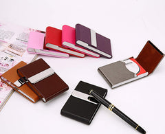 RKPM Business Card Holder Case PU Leather Business Card Case Name Card Holder Slim Metal Pocket Card Holder with Magnetic Shut - Silver