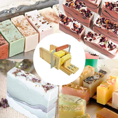 RKPM HOMES Adjustable Wooden Soap Cutter Mold with Stainless Steel Wavy & Straight Cutter Slicer I Soap Making Cutting Mold Kit I for Homemade DIY Lotion Bar, Biscuit, Chocolate, Muffins Making – Set of 3 Pcs