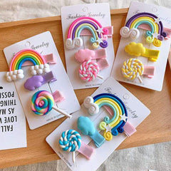 RKPM HOMES 3PCs Baby Girl Cloud Lollipop Rainbow Hair Clips Set For Girls Toddler Kids Princess Hair Pins Clips Barrettes Hair Accessories (Blue)