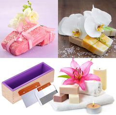 RKPM HOMES Soap Cutter Wood Set I Wooden Mold for Soap Making, Bread Loaf Toast Cutting, 2 Pcs Straight Wavy Stainless Steel Rectangular Sturdy Safe Cutter Slicer Planer Knife, Baking Tools