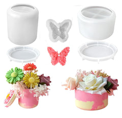 RKPM HOMES 2 Pcs Box Resin and Butterfly Flower Candle Mold I Round Silicone Epoxy Casting Mould with Lid I for DIY Handmade Necklace Earring Jewelry Storage Box Art Craft Making Home Party Decoration (Smooth)