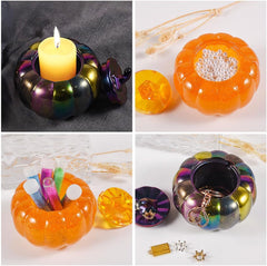 RKPM HOMES Candles Holders Resin Mold I Pumpkin Shape Concrete Silicone Epoxy Casting Jar Mould with Lid I for DIY Handmade Necklace Art Crafts Jewelry Storage Box Ring Trinket Container Home Décor (B)