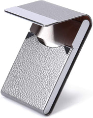 RKPM Business Card Holder Case PU Leather Business Card Case Name Card Holder Slim Metal Pocket Card Holder with Magnetic Shut - Silver