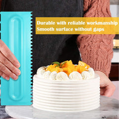 RKPM HOMES Plastic Saw Tooth Cake Scraper Set, Decorating Comb & Icing Smoother Tool Scraper, DIY Icing Decorating Spatula Decorating Mousse Butter Cream (Blue Scraper 5 Pcs)