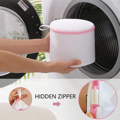 RKPM HOMES Mesh Garment & Laundry Bag I Bags with Zipper I Double Layer Washing Bag for Washing Machine Lingerie Washer I for Women Girl Bra Underwear Socks Stockings Travel – Cylinder Shape (White)