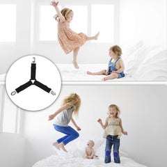 RKPM Bed Sheet Fasteners, 4 PCS Adjustable Triangle Elastic Suspenders Gripper Holder Straps Clip for Bed Sheets,Mattress Covers, Sofa Cushion (4 Pack-Short) White