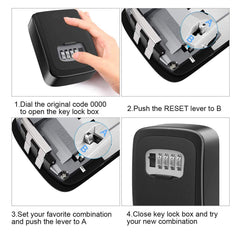 RKPM HOMES Key Storage Lock Box, 4-Digit Combination Lock Box, Wall Mounted Metal Key Safe, Resettable Code (Black)