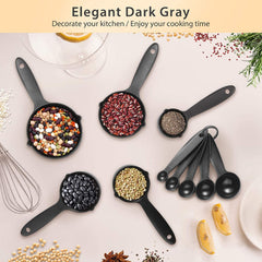 RKPM HOMES Measuring Cups and Spoons Set | Hanging Groove & Engraved Measurement | with Ring Holder Multi-Function | Multipurpose Kitchen Tool | with Spout | BPA Free and Dishwasher Safe – Set of 10