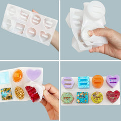 RKPM HOMES Resin Mold I Love Heart Round Hexagonal Square Shape 3D Silicone Ring Holder Tray I Crystal Casting Mould for Handmade Ring Display Storage Rack Art Crafts Home Party Decorations - 8 Cavity