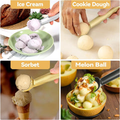 RKPM HOMES Ice Cream Scoop I Aluminum Design Ice Cream Scooper I Nonstick Anti-Freeze, Heavy Duty Durable I Lightweight I Spoon for Gelato, Cookie Dough, Sorbet, Almond – 7Inch (Black)