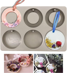 RKPM HOMES Aromatherapy Wax Mold I Silicone Fondant Mould with Hanging Hole I Dried Flowers Resin Soap Clay Craft Jewelry Making Molds DIY Pendant Bookmark Necklace I Grey - 6 Cavity (Round Large)