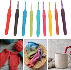 RKPM HOMES Aluminum Crochet Hooks Kit I with Colored Soft Handles I Knitting & Crochet Supplies I Easy Grip with Flat Finger I DIY Knitting Kit for Knitting Sweaters, Scarves and Hats - Set of 9