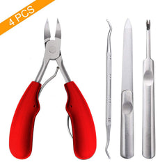 RKPM HOMES By 4Pcs Ingrown Toe Nail Clippers Tool Set, Stainless Steel Professional Ingrown or Thick Toenails Trimmer, Nail Clipper, Cuticle Fork, Nail File, Nail Cleaner Tool (Red)