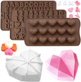 RKPM HOMES Combo of Alphabet, Happy Birthday Numbers Symbols, & 15-Cavity Heart Shape Chocolate Mould with Diamond Heart Shape Cake Mold | Silicone 3D Candy Molds | for Chocolate and Cake Decoration