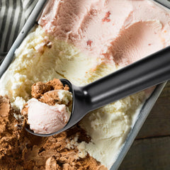 RKPM HOMES Ice Cream Scoop I Aluminum Design Ice Cream Scooper I Nonstick Anti-Freeze, Heavy Duty Durable I Lightweight I Spoon for Gelato, Cookie Dough, Sorbet, Almond – 7Inch (Black)
