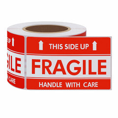 RKPM HOMES Handle with Care Fragile Stickers I Rectangular Strong Adhesive Labels I White Red Warning Sticker I for Safe Shipping Goods Packing I 3 x 2 Inch - 300 Pcs (Type D)