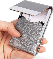 RKPM Business Card Holder Case PU Leather Business Card Case Name Card Holder Slim Metal Pocket Card Holder with Magnetic Shut - Silver