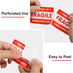 L LIKED 2"x 3" Fragile Stickers for Shipping and Moving, 500 Labels Per Roll Strong Adhesive (Handle with Care,This Side Up)