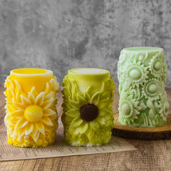 RKPM HOMES Flower Cylinder Candle Mold I 3D Round Pillar Flowers Column Silicone Epoxy Mould I for DIY Handmade Beeswax/Soy Wax Candles Plaster Resin Clay Desktop Home Decor Art Craft Projects (Sunflower)