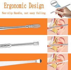 RKPM HOMES 6 Pcs Ear Cleansing Tool Set with Keychain Box | Earwax Removal Kit | Stainless Steel Ear Curette and Spring Ear Buds Cleaner with a Cleaning Brush and Storage Box | Medical Grade
