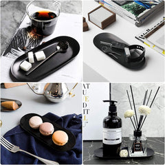 RKPM HOMES Oval Shape Candle Tray I Stainless Steel Storage Plate I for Cosmetics Trinket Jewelry Key Desserts Tea Snack Fruit Candle Accessory Home Decorative I Black - Large