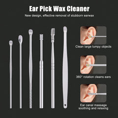 RKPM HOMES 6 Pcs Innovative Spring Earwax Cleansing Tool Set | Portable Ear Wax Removal Set | Stainless Steel Spoon Ear Picks | Cleaning Kit for Home and Travel with PU Leather Case (Yellow)