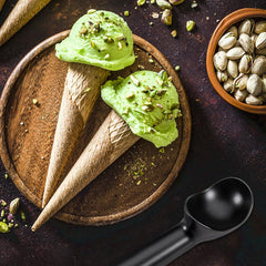 RKPM HOMES Ice Cream Scoop I Aluminum Design Ice Cream Scooper I Nonstick Anti-Freeze, Heavy Duty Durable I Lightweight I Spoon for Gelato, Cookie Dough, Sorbet, Almond – 7Inch (Black)