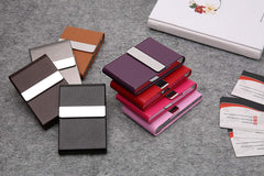 RKPM Business Card Holder Case PU Leather Business Card Case Name Card Holder Slim Metal Pocket Card Holder with Magnetic Shut - Silver
