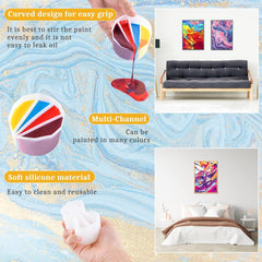 RKPM HOMES Split Cup Set I Silicone Paint Pour Cup with 2-5 Channels Dividers I Reusable I Sectioned for Multicolor DIY Pours with Resin, Paint, Art Crafts Fluid Epoxy Oil Painting Making - Pack of 4
